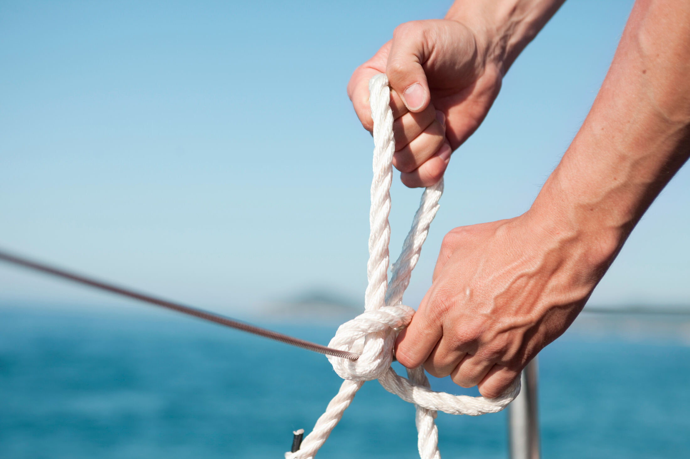 Sailing rope aboard a yacht in New York Harbor